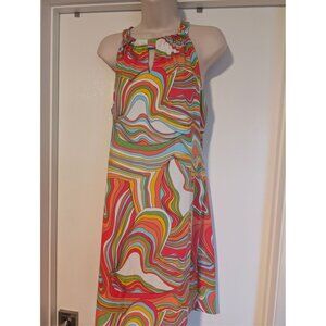 Jude Connally halter dress resort style size Med retro print